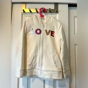 Old Navy fleece lined hooded with LOVE flip sequins size L (10-12)